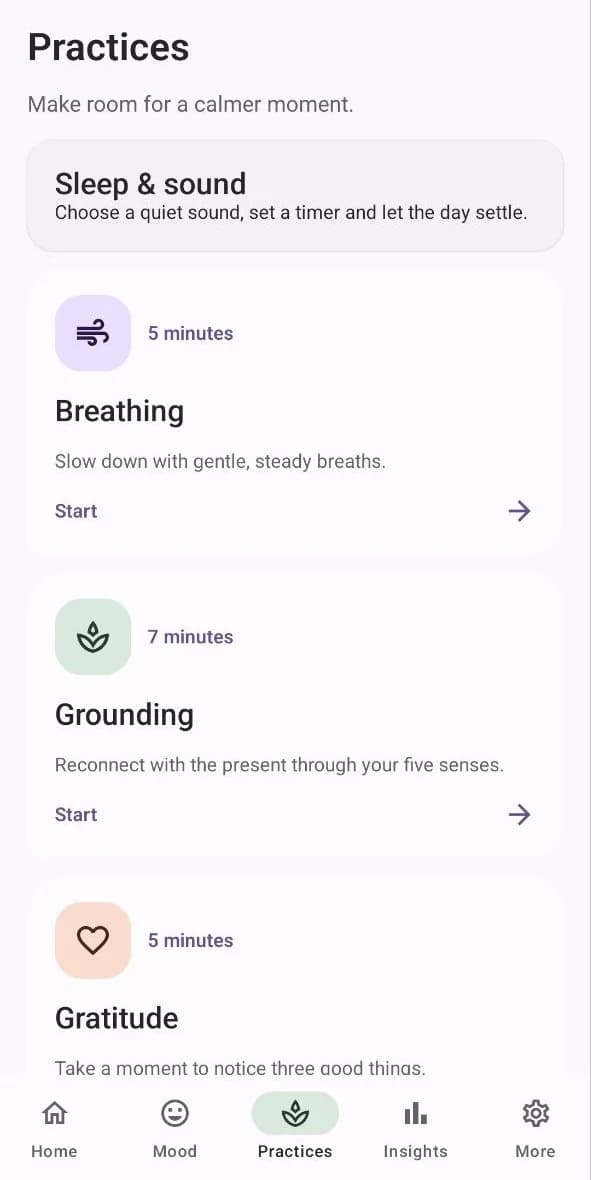 Senvela practices: breathing, grounding, gratitude