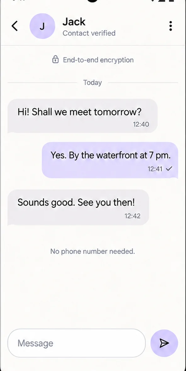 ShadowTalk conversation, end-to-end encrypted, no phone number needed