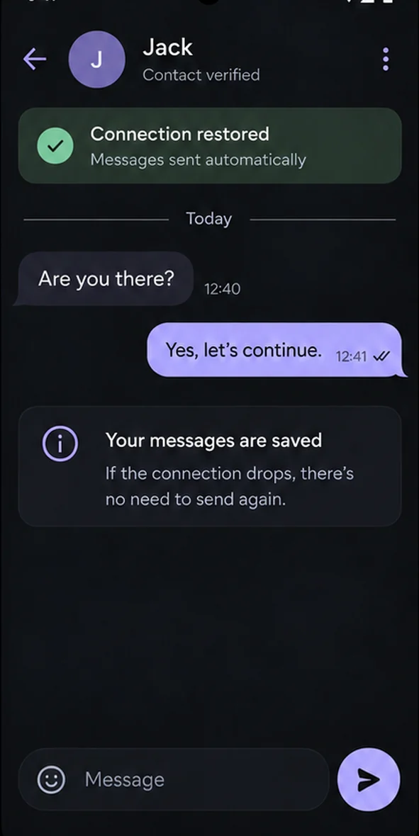 ShadowTalk after a dropped connection: messages sent automatically